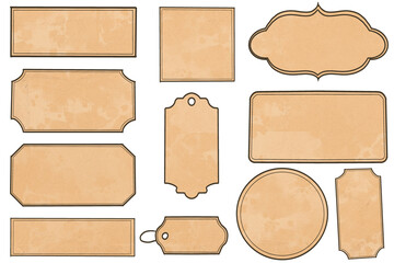 Used paper label tag sticker. Decorative grunge Vintage card isolated on transparent background....