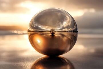 A polished metallic sphere reflecting an abstract interplay of light and shadows