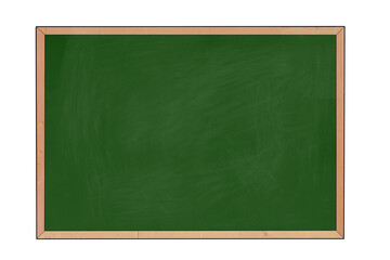 Blank green blackboard isolated with chalk textured background with wooden frame