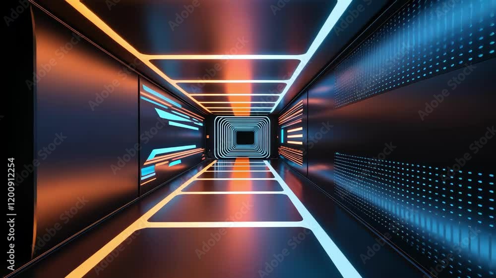 Aufkleber futuristic hallway with glowing neon lights creating a dynamic, immersive atmosphere emphasizing des