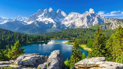 Alpine Lake and Majestic Mountains
