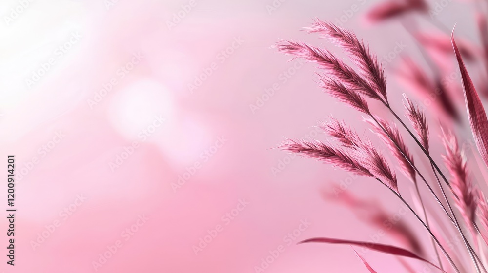 Poster ethereal watercolor concept. delicate pink grass sways gently in the soft light, creating a serene a