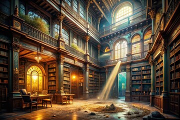 Fototapeta premium Abandoned Victorian Library: Frozen in Time, Low Light Photography