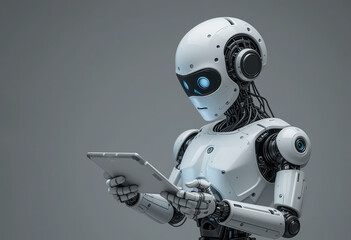 human robot using tab isolated PNG, Transparent background 