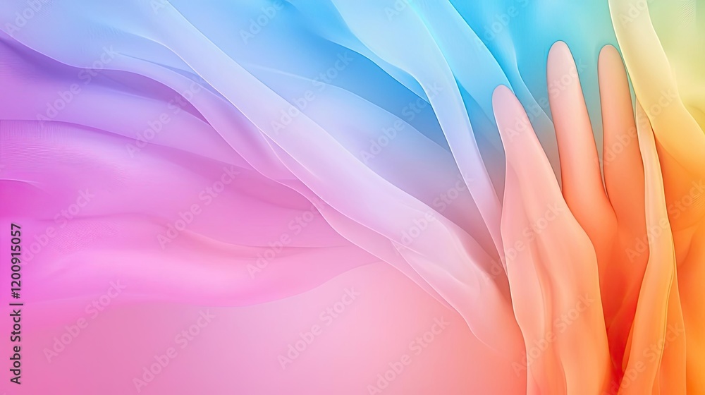Poster Ethereal watercolor concept. Colorful fabric waves create a serene and abstract background for creative projects.
