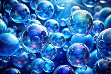 Abstract Blue Bubbles Background with Copy Space - Left Alignment