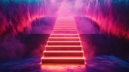 Glowing Staircase to a Celestial Realm Minimalist Colorful Background