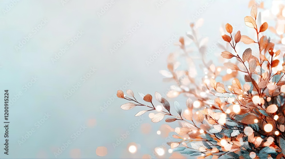 Poster ethereal watercolor concept. delicate leaves with a soft background and gentle bokeh effect, enhanci