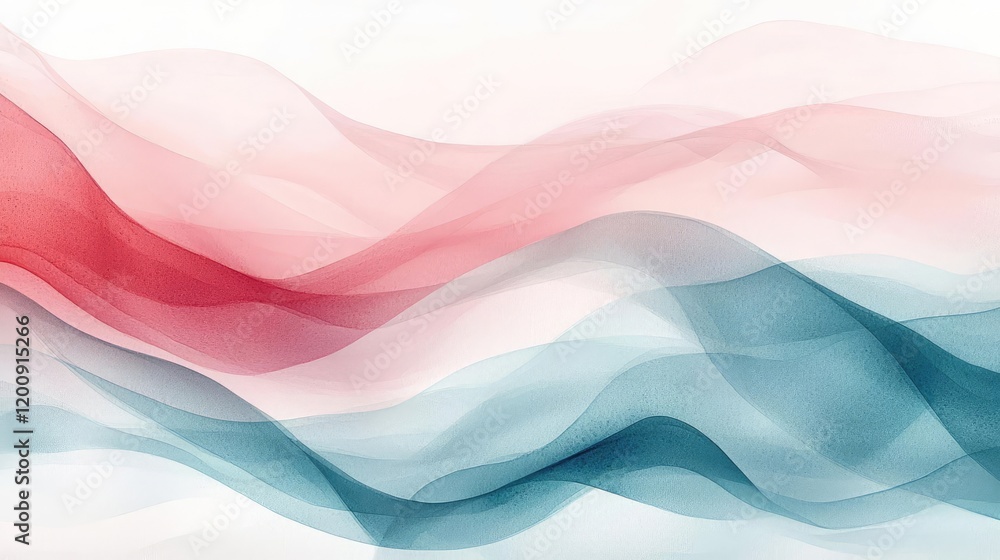 Aufkleber Ethereal watercolor concept. A smooth abstract background with flowing red and blue waves creating a gentle atmosphere.