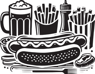 Black Color Hot Dog Silhouette Vector Illustration, Solid White Background