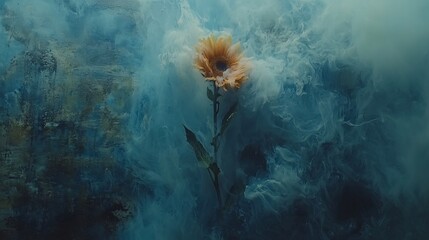 Serene Sunflower Bloom on Pastel Blue Background