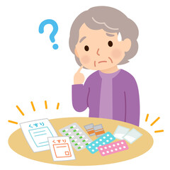 薬の管理が難しくなり、困った表情の高齢者　認知症