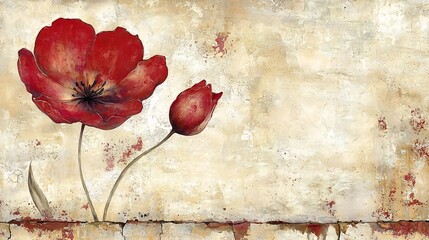 Elegant Tulip Silhouette Against Soft Pastel Beige Background