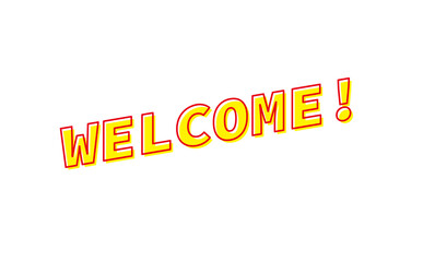 WELCOME!（ようこそ！）の文字の、よく目立つシンプルなロゴマーク
