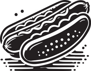 Black Color Hot Dog Silhouette Vector Illustration, Solid White Background