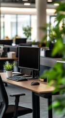 sleek modern office workspace desks and computers