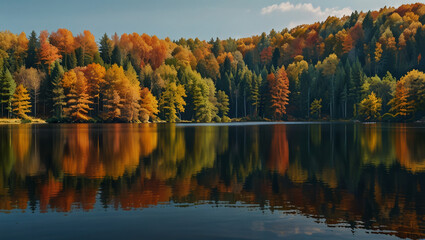 Fototapeta premium autumn trees reflected in water