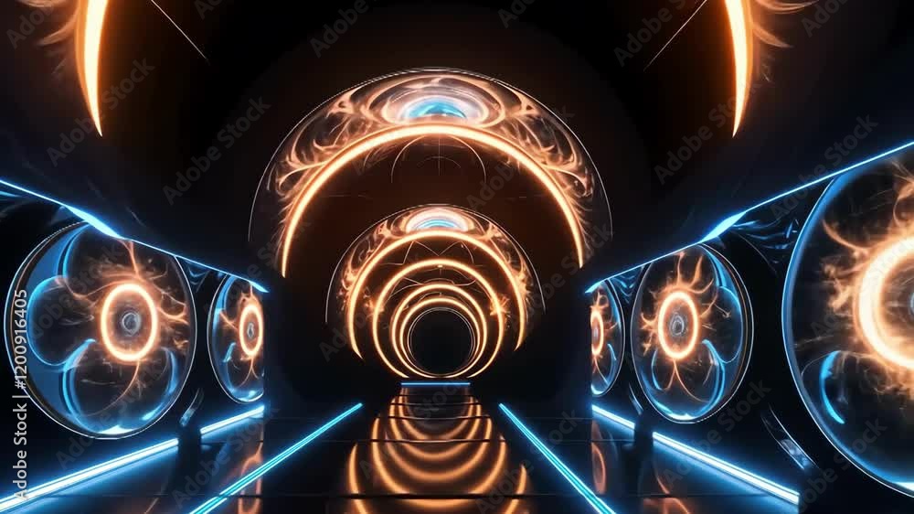 Aufkleber dynamic tunnel illuminated with vibrant, abstract patterns, showcasing technological innovation and 