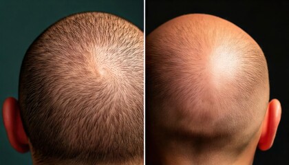 Fototapeta premium The head of a balding man before and after hair transplant
