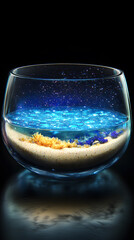Magical aquatic scenery in a glass bowl