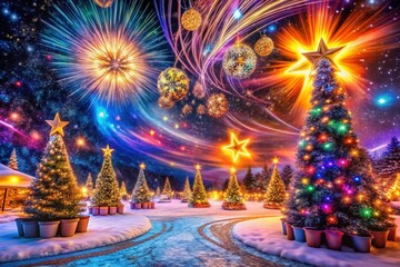 Abstract Night Holiday Background: Festive Lights & Glowing Shapes