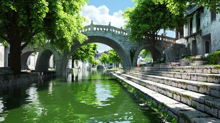 Naklejka premium Stone Bridge over Calm Canal