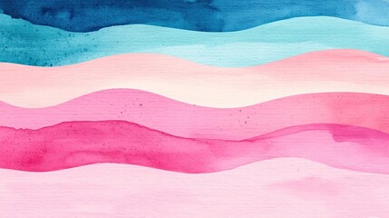 Doodle watercolor idea. Colorful watercolor waves in shades of blue, pink, and aqua create a serene abstract design.