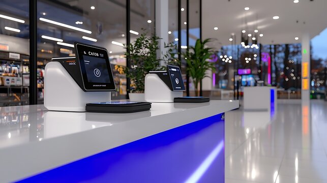 Modern Retail Store Checkout Counter with Digital Payment System