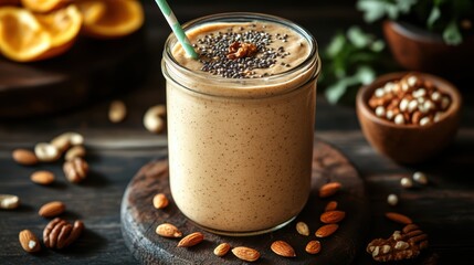 Creamy Plant-Based Protein Smoothie in Glass Jar