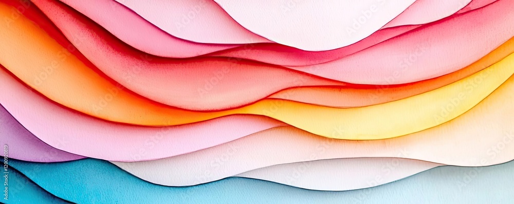 Aufkleber Doodle watercolor idea. Vibrant abstract waves of paper textures in soft colors create a dynamic visual experience.