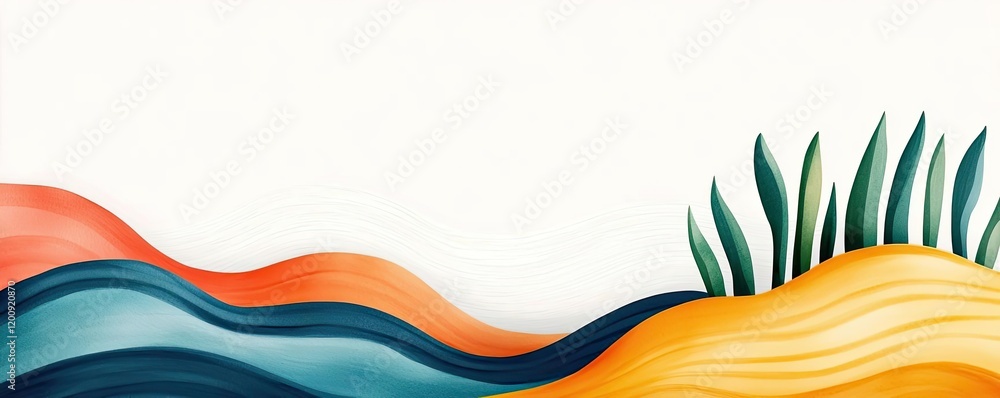 Poster Doodle watercolor idea. Vibrant abstract waves and shapes creating a dynamic and colorful background.