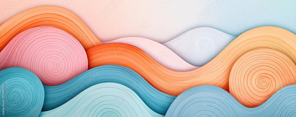 Poster doodle watercolor idea. abstract waves in pastel shades creating a soothing visual experience.
