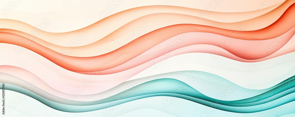 Poster Doodle watercolor idea. Abstract waves in soft colors create a soothing and modern visual effect.