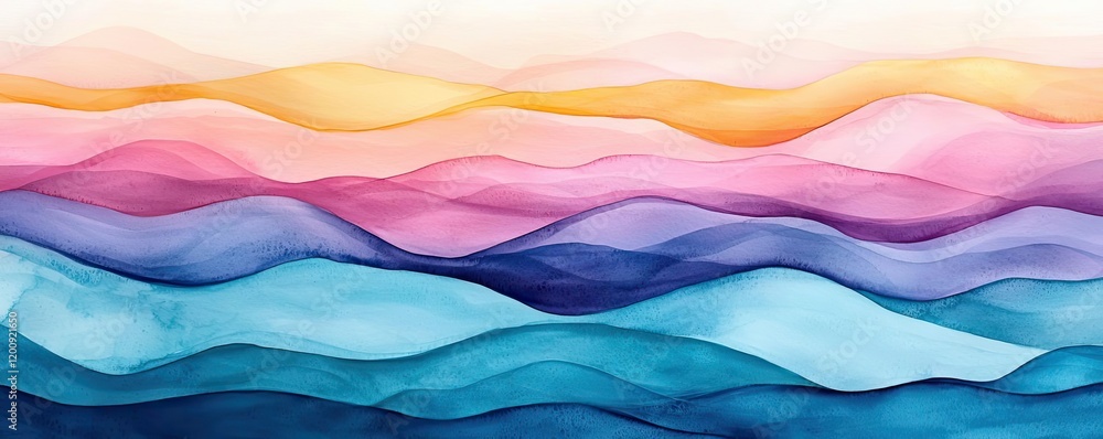 Aufkleber Ethereal watercolor concept. Vibrant abstract waves in colorful layers creating a soothing and dynamic visual experience.