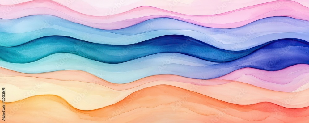 Poster Ethereal watercolor concept. Abstract waves in serene colors create a tranquil visual experience for design purposes.