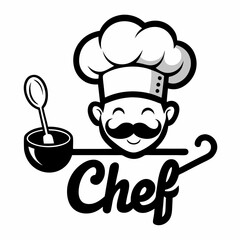 A black-and-white logo featuring a chefs hat and a ladle