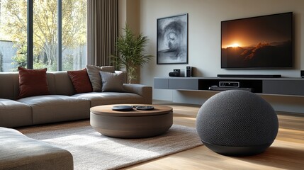 Modern Living Room with Smart Home Speaker