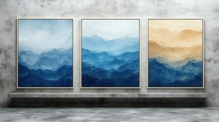 Serene Mountain Landscape Art on Wall in Contemporary Gallery