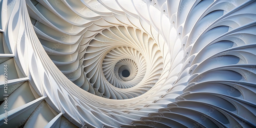 Poster abstract white spiral tunnel: 3d rendered macro architecture background