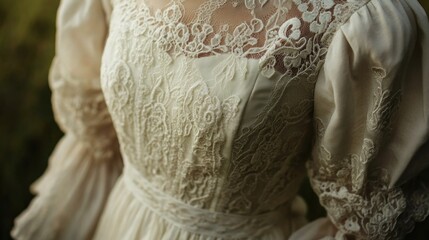 Obraz premium Vintage Lace Dress Detail, Outdoor, Sunlight, Garden, Wedding