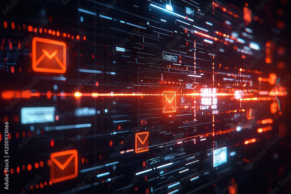 Poster threat warnings in an email inbox underscore the importance of digital security.