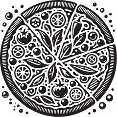 Black Color Pizza Silhouette Vector Illustration, Solid White Background