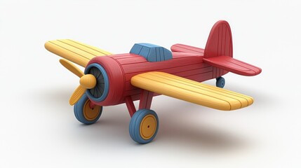 Red wooden toy airplane on white background; child's play; travel dreams