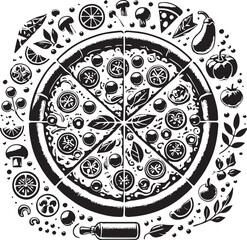 Black Color Pizza Silhouette Vector Illustration, Solid White Background