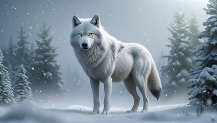 Obraz premium Wolf in snowy area.