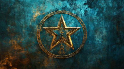 Pentagram, esoteric circle, occult magic and tarot symbol, vector pentacle, star and ankh. Esoteric and occult pentagram with sun and moon, alchemy, tarot occultism and wicca pagan ritual sign