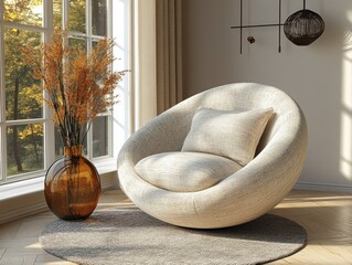 Cozy Modern Lounge Chair in Bright Sunlit Room with Stylish Decor