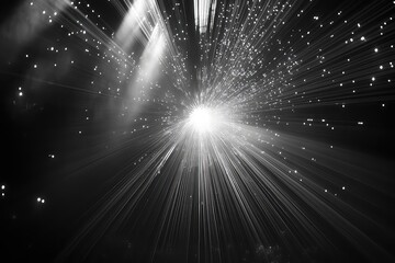 A cinematic light burst with white beams shining outward in a radial pattern, adding drama and impact.