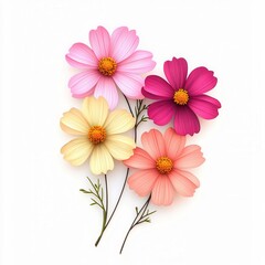 Colorful cosmos flowers bouquet, white background, design element (2)