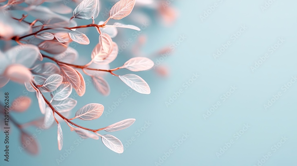 Poster ethereal watercolor concept. delicate leaves creating a serene and calming nature backdrop.